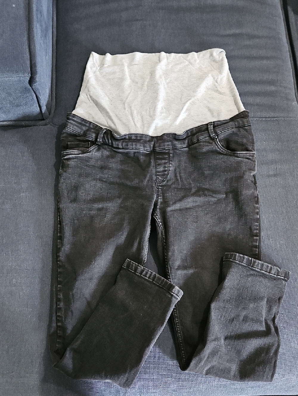 High-Rise Maternity Black Jeans with Light Gray Support Panel